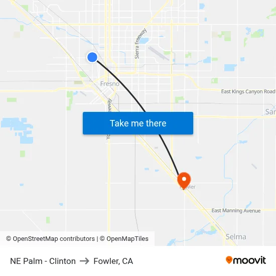 NE Palm - Clinton to Fowler, CA map