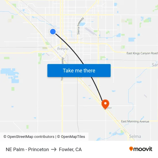 NE Palm - Princeton to Fowler, CA map