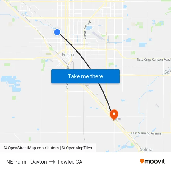 NE Palm - Dayton to Fowler, CA map