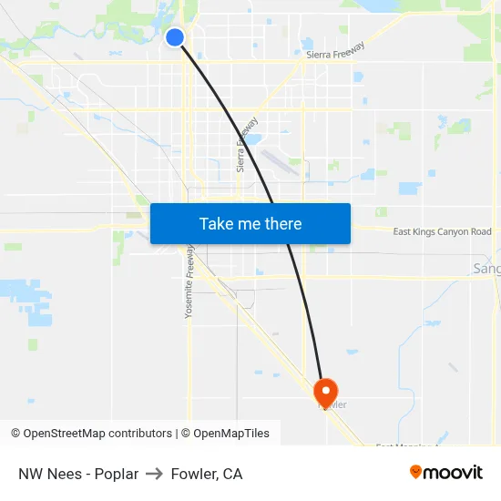 NW Nees - Poplar to Fowler, CA map
