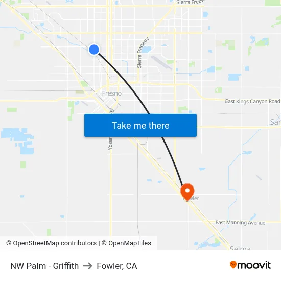 NW Palm - Griffith to Fowler, CA map