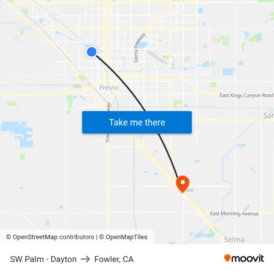 SW Palm - Dayton to Fowler, CA map
