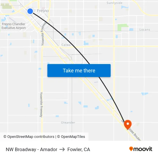 NW Broadway - Amador to Fowler, CA map