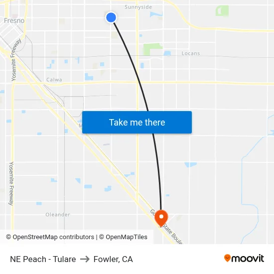 NE Peach - Tulare to Fowler, CA map