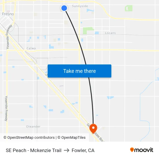 SE Peach - Mckenzie Trail to Fowler, CA map
