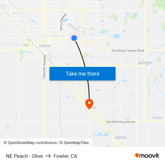 NE Peach - Olive to Fowler, CA map