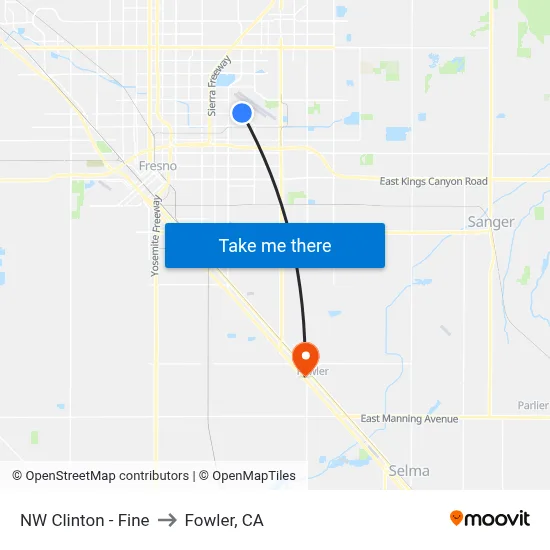 NW Clinton - Fine to Fowler, CA map