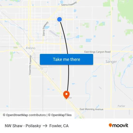 NW Shaw - Pollasky to Fowler, CA map