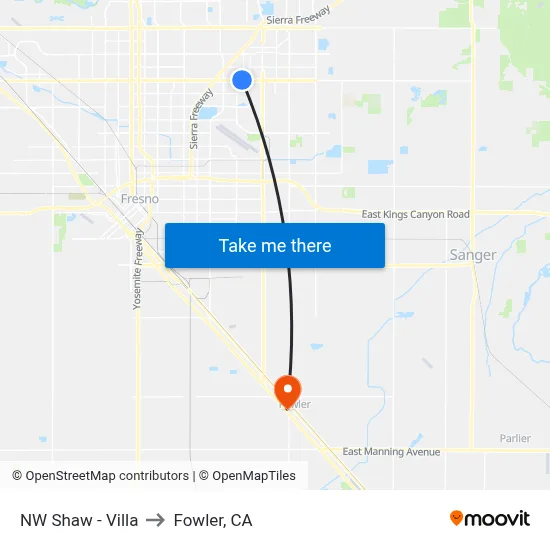 NW Shaw - Villa to Fowler, CA map