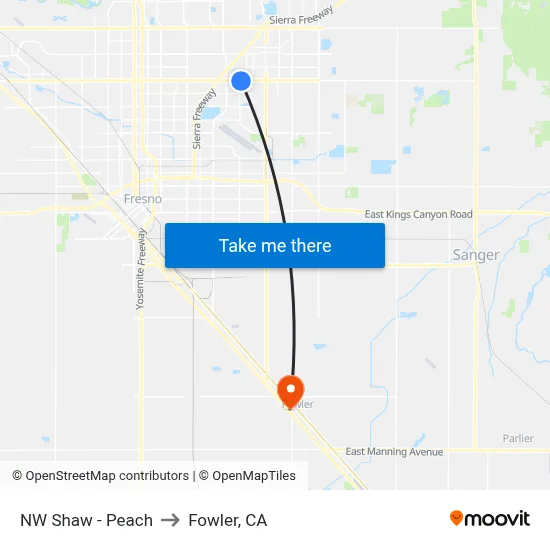 NW Shaw - Peach to Fowler, CA map