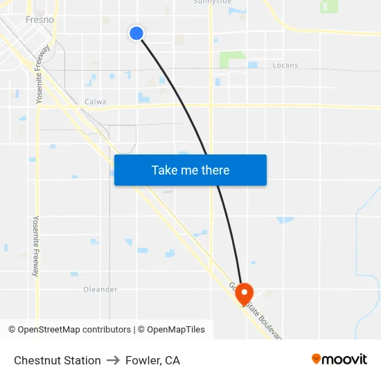 Chestnut Station to Fowler, CA map