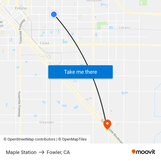 Maple Station to Fowler, CA map