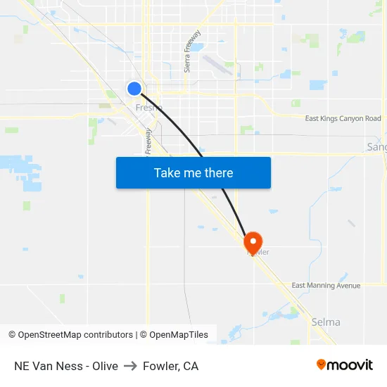 NE Van Ness - Olive to Fowler, CA map
