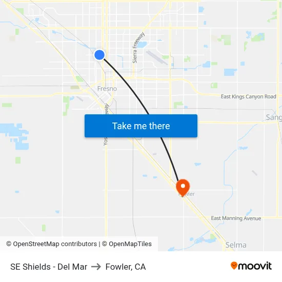 SE Shields - Del Mar to Fowler, CA map