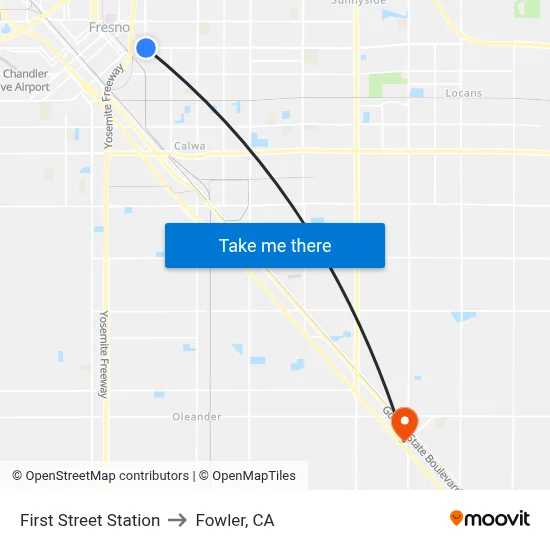 First Street Station to Fowler, CA map