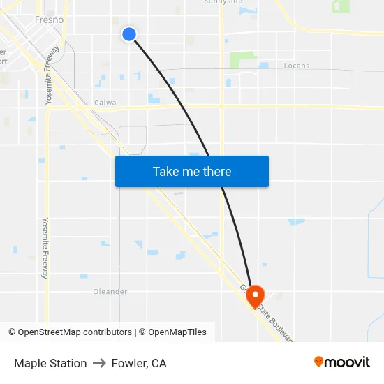 Maple Station to Fowler, CA map