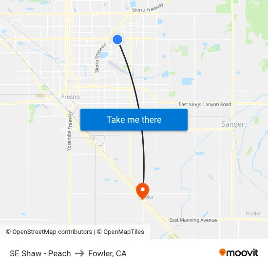 SE Shaw - Peach to Fowler, CA map