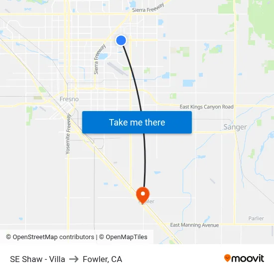 SE Shaw - Villa to Fowler, CA map