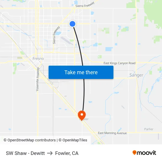 SW Shaw - Dewitt to Fowler, CA map