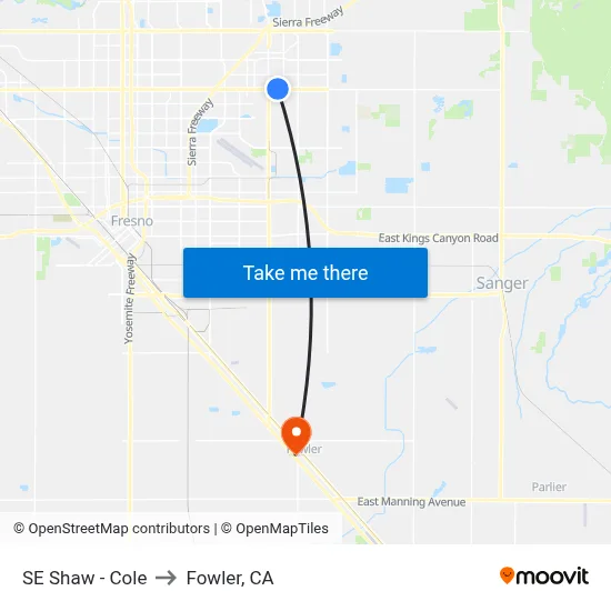 SE Shaw - Cole to Fowler, CA map