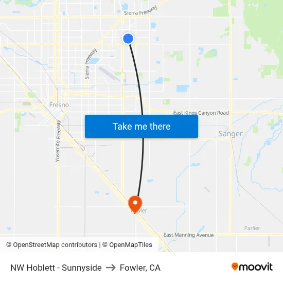 NW Hoblett - Sunnyside to Fowler, CA map