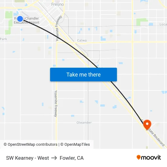 SW Kearney - West to Fowler, CA map