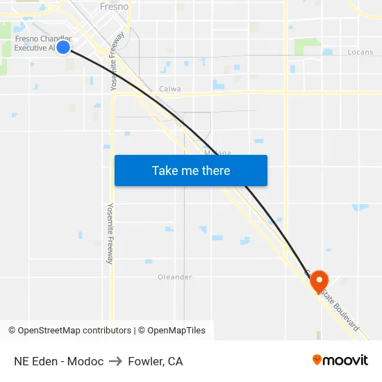 NE Eden - Modoc to Fowler, CA map