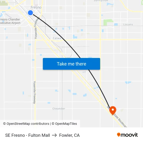 SE Fresno - Fulton Mall to Fowler, CA map