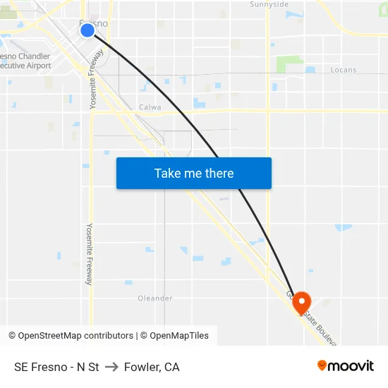 SE Fresno - N St to Fowler, CA map