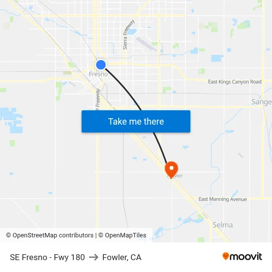 SE Fresno - Fwy 180 to Fowler, CA map