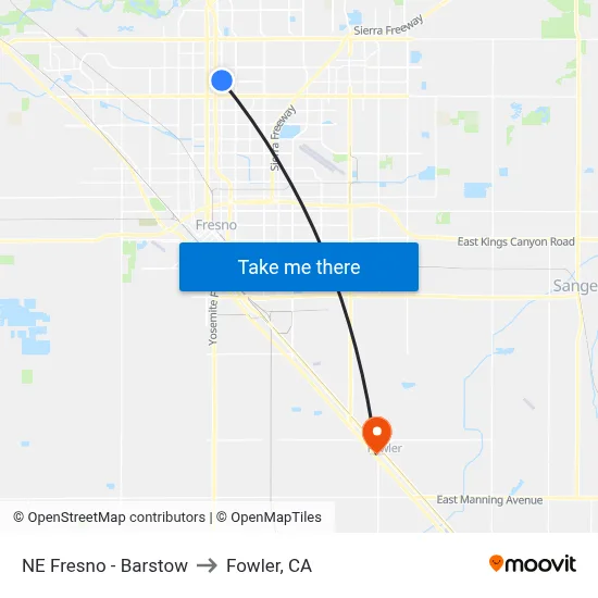 NE Fresno - Barstow to Fowler, CA map