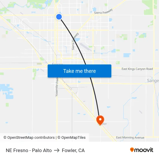 NE Fresno - Palo Alto to Fowler, CA map