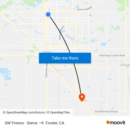 SW Fresno - Sierra to Fowler, CA map