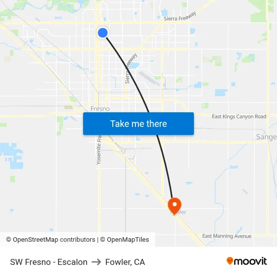 SW Fresno - Escalon to Fowler, CA map