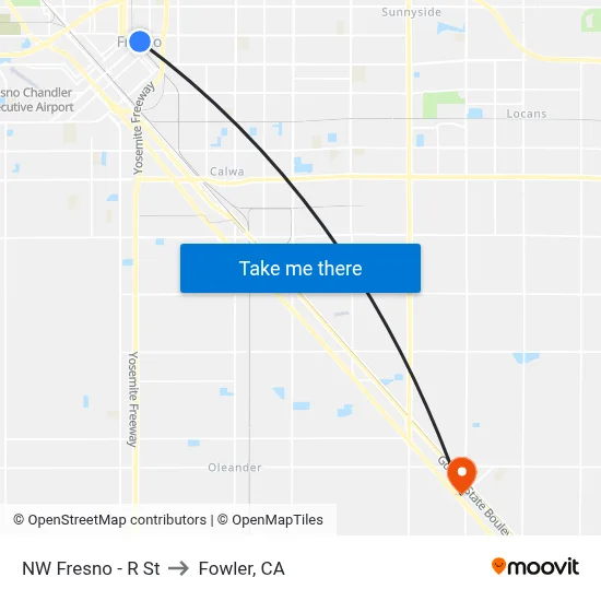 NW Fresno - R St to Fowler, CA map