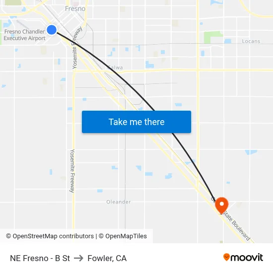 NE Fresno - B St to Fowler, CA map