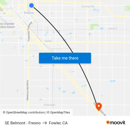 SE Belmont - Fresno to Fowler, CA map