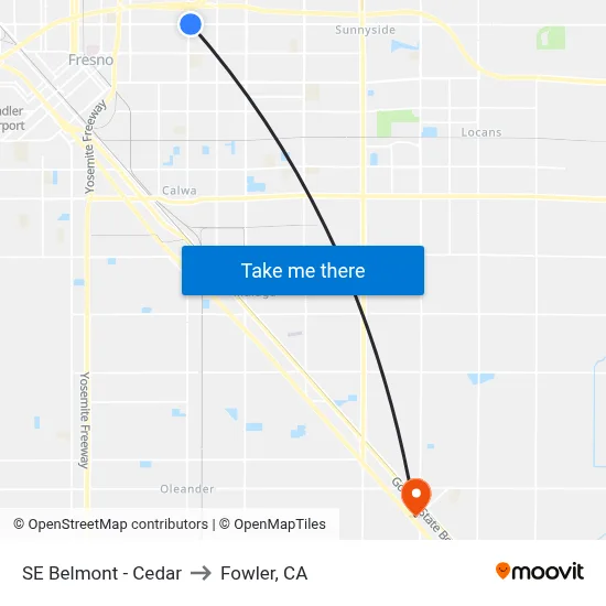 SE Belmont - Cedar to Fowler, CA map