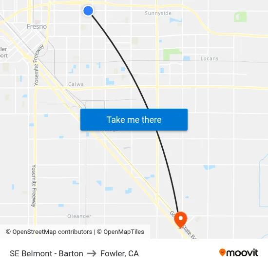 SE Belmont - Barton to Fowler, CA map