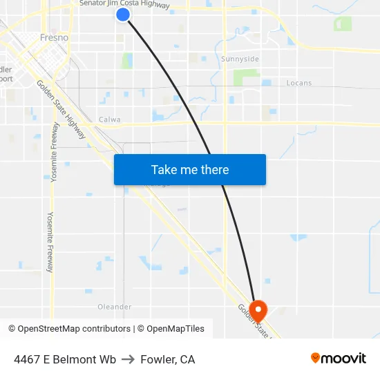 4467 E Belmont Wb to Fowler, CA map