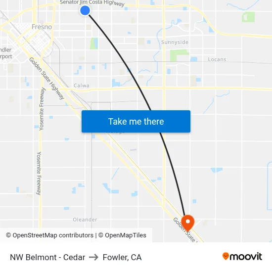 NW Belmont - Cedar to Fowler, CA map