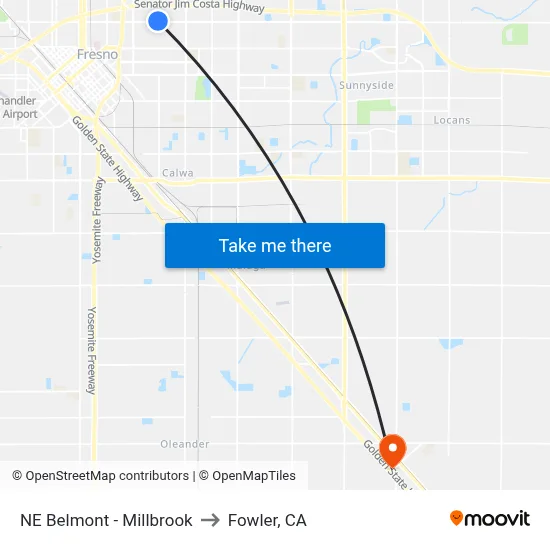 NE Belmont - Millbrook to Fowler, CA map