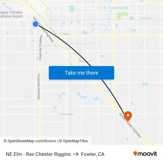 NE Elm - Rev Chester Riggins to Fowler, CA map