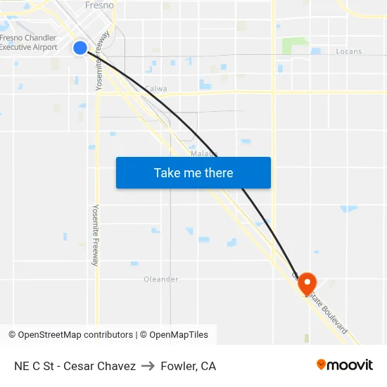 NE C St - Cesar Chavez to Fowler, CA map