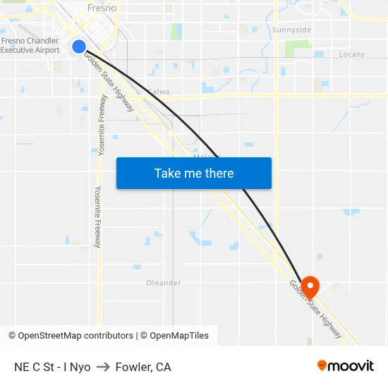 NE C St - I Nyo to Fowler, CA map