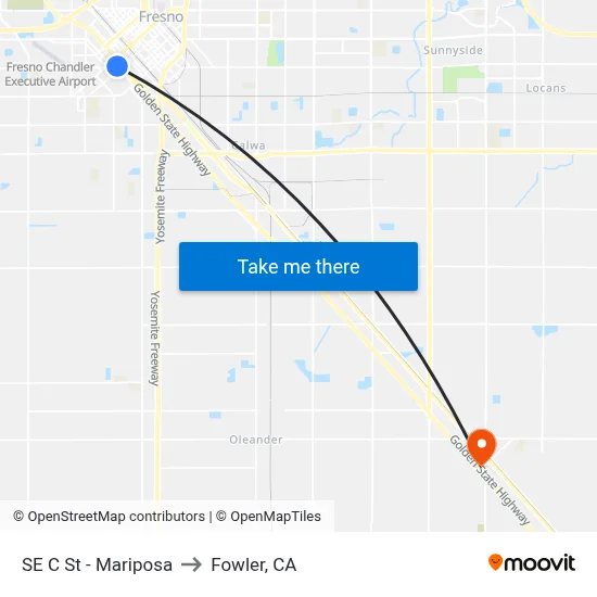 SE C St - Mariposa to Fowler, CA map