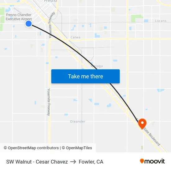 SW Walnut - Cesar Chavez to Fowler, CA map