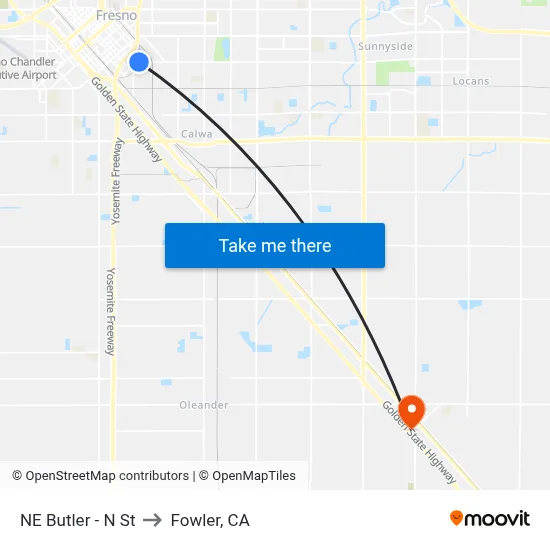 NE Butler - N St to Fowler, CA map