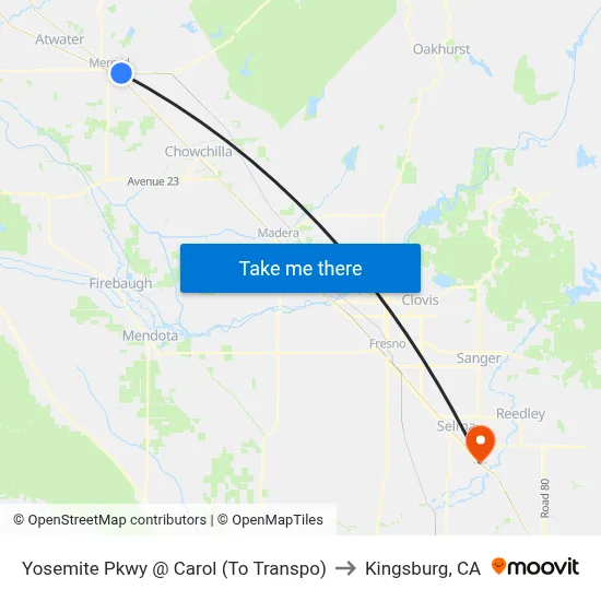 Yosemite Pkwy @ Carol (To Transpo) to Kingsburg, CA map