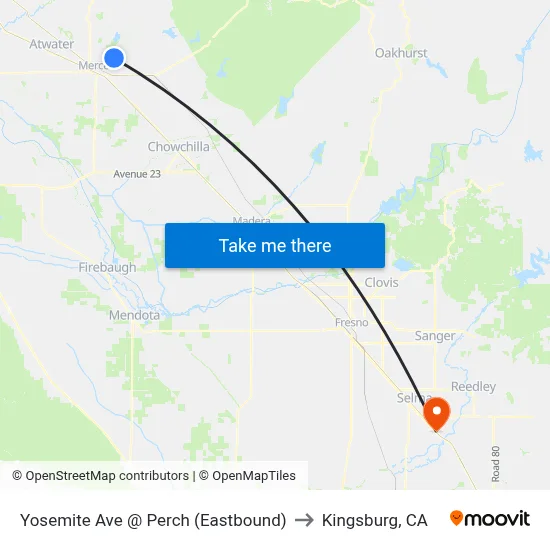 Yosemite Ave @ Perch (Eastbound) to Kingsburg, CA map